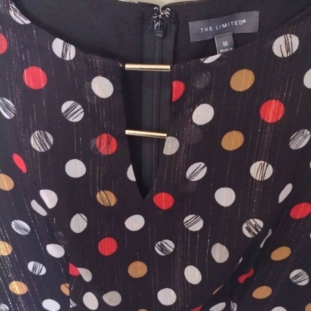 The Limited Polka Dot Dress Size Medium Black Shimmer Long Sleeve - Picture 2 of 8
